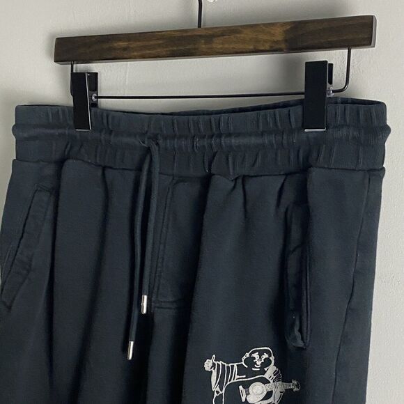 TRUE RELIGION Mens Black Welt Pocket Jogger Sweatpants Size L Drawstring Logo - Picture 3 of 11
